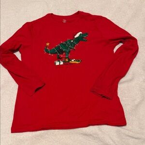 Red Dinosaur Christmas Long Sleeve Shirt